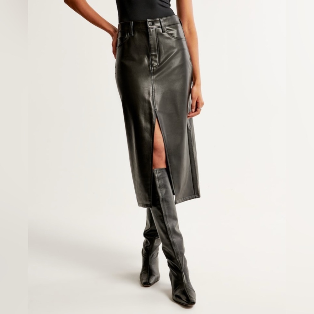 Abercrombie & Fitch | Black Faux Leather Midi Skirt | M | NWT
